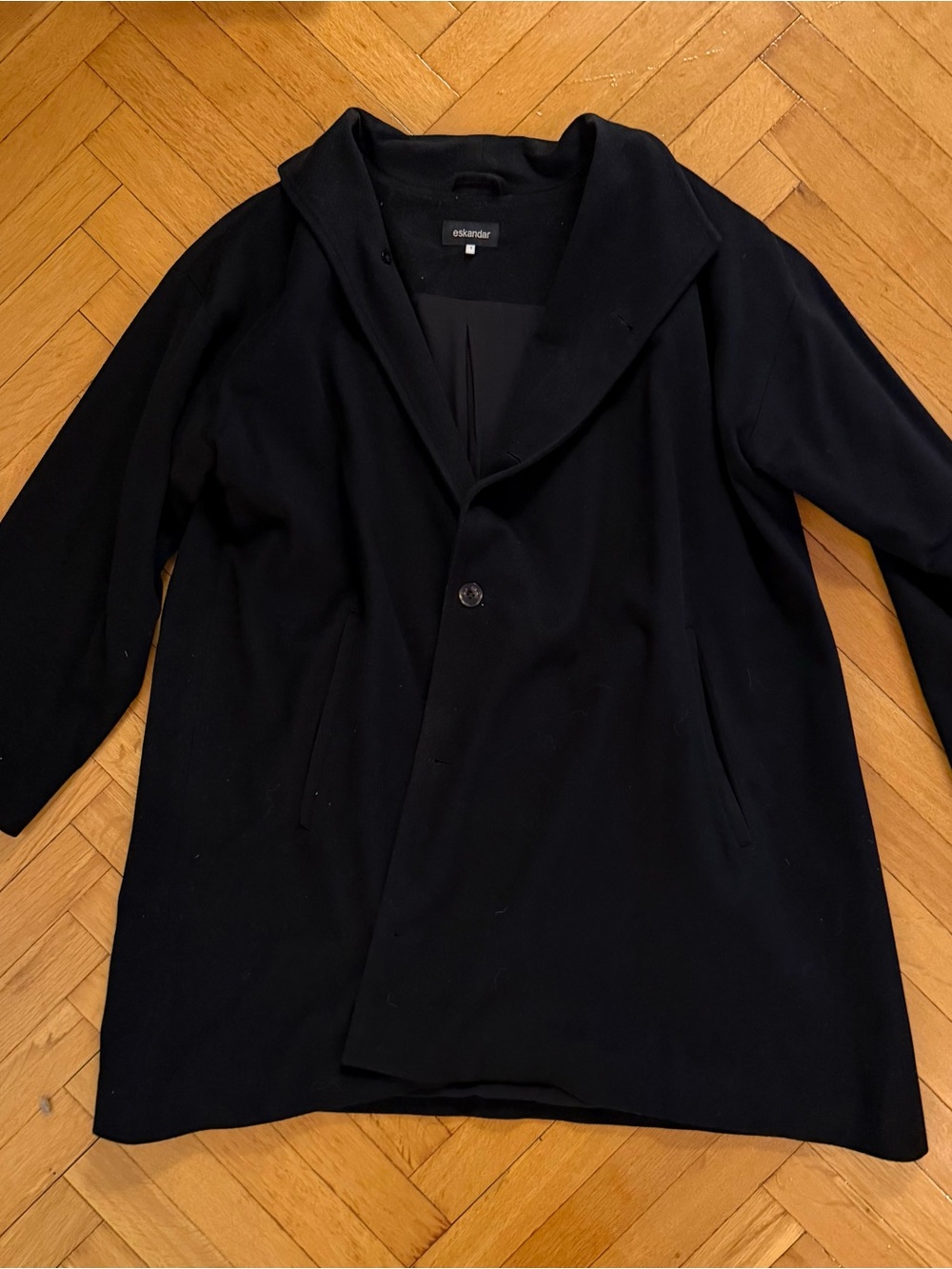 eskandar Black Single-Button Pea Coat